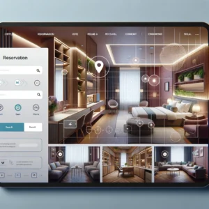 DALL·E 2024 06 12 09.16.34 An interface of a modern hotel website with an integrated booking engine and high quality images of the rooms. The design should be sleek and user fri